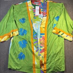 Vintage B.O.P Kimono Top 1X NWT Tropical Rayon Open Front Floral Boho